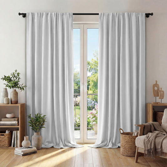 XUEYU Window Curtains Blackout, Back Tab Curtains 96 Inch, 100% Blackout Curtains Darkening Light Blocking Curtains for Living Room Bedroom Full Light Blocking Curtains 2 Panel Set,W52 x L96, White