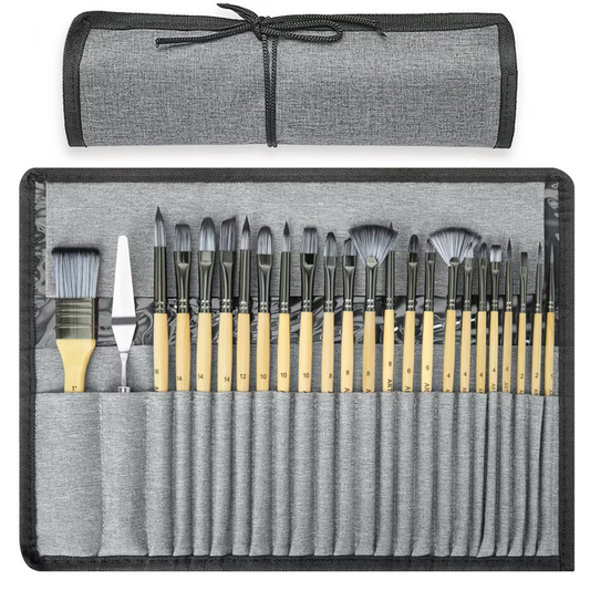 Paint Brushes Set for Acrylic Painting, 24Pcs Oil Watercolor Acrylic Paint Brush, Artist Paintbrushes for Body Face Rock Canvas, Kids Adult Drawing Arts Crafts Supplies, Original Wood Color