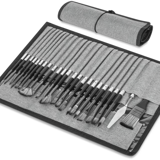 24Pcs Acrylic Paint Brushes Set, Round Pointed Tip Artist Paintbrushes for Acrylic Oil Watercolor Canvases Rock Body Face Nail Miniature Detailing Drawing Art Supplies, Silver Gray