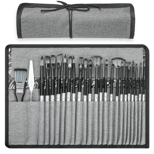 24 Pieces Paint Brushes, Acrylic Painting Brush Set, Watercolor Brushes, Acrylic Brushes for Oil Watercolor, Miniature Detailing, and Rock Painting