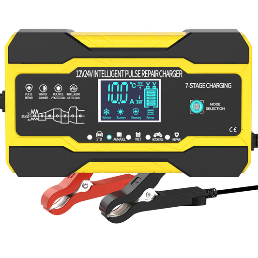 XUEYU 12V and 24V Battery Charger, Smart Trickle Charger, 10-Amp Car Battery Charger Fully Automatic Maintainer Desulfator with Temp Compensation for Car Truck Lawn Mower Boat Marine Batteries