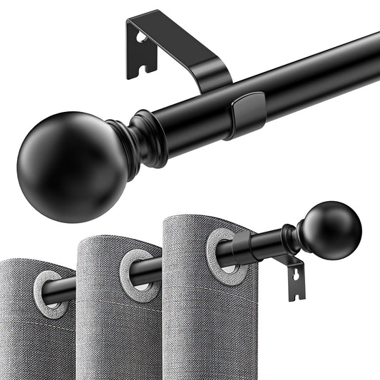 Curtain Rods for Windows 32 to 144 inch, Adjustable Window Curtain Rod, Single Window Curtain Rod with Ball Finials, 1 inch Diameter Decorative Curtain Rod Set, Modern Decorative Drapery Rods
