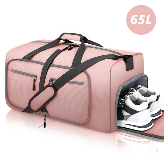 XUEYU 24" Large Travel Duffle Bag, Foldable Duffel Bag for Camping Gym Weekender Bag with Shoes Compartment, Packable Lightweight Water Repellent Duffel Bag for Camping Gym Weekender Bag Pink