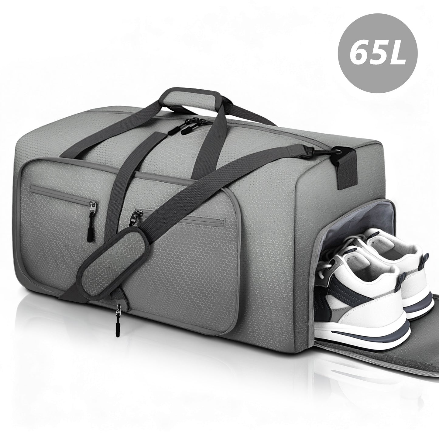 XUEYU 24" Large Travel Duffle Bag, Foldable Duffel Bag for Camping Gym Weekender Bag with Shoes Compartment, Packable Lightweight Water Repellent Duffel Bag for Camping Gym Weekender Bag Gray