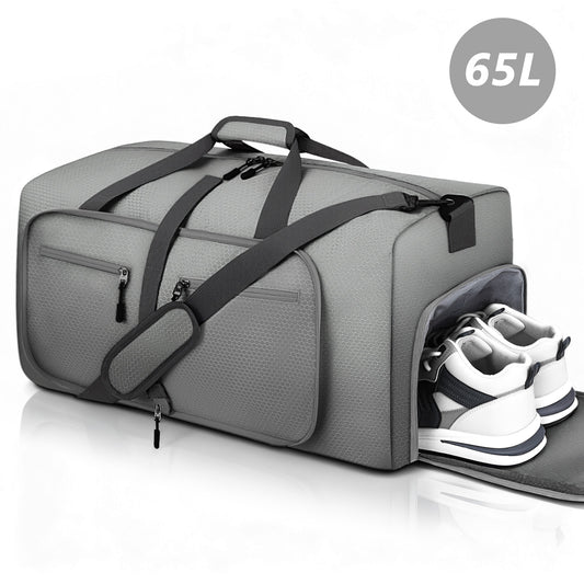 XUEYU 24" Large Travel Duffle Bag, Foldable Duffel Bag for Camping Gym Weekender Bag with Shoes Compartment, Packable Lightweight Water Repellent Duffel Bag for Camping Gym Weekender Bag Gray