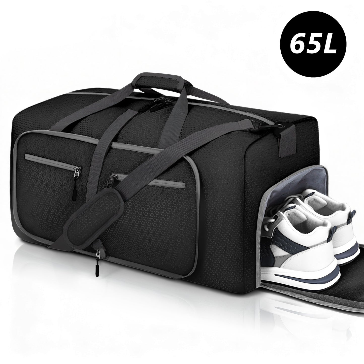XUEYU 24" Large Travel Duffle Bag, Foldable Duffel Bag for Camping Gym Weekender Bag with Shoes Compartment, Packable Lightweight Water Repellent Duffel Bag for Camping Gym Weekender Bag Black