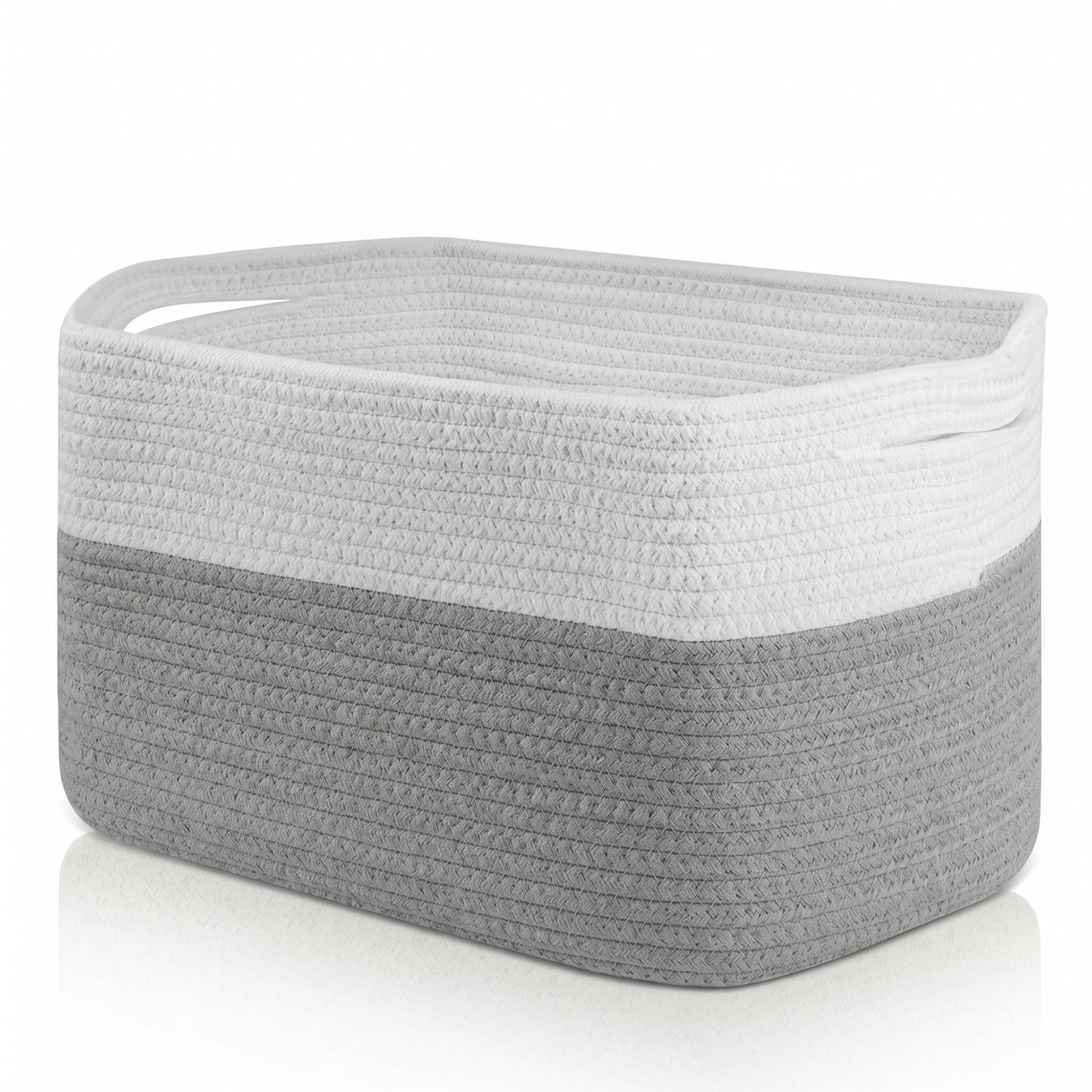 Large Blanket Basket, 22"x12"x17"(75L) Rectangle Woven Baskets for Storage, Cotton Rope Basket for Living Room, Toy Basket with Handle, Basket for Organizing(White & Gray)