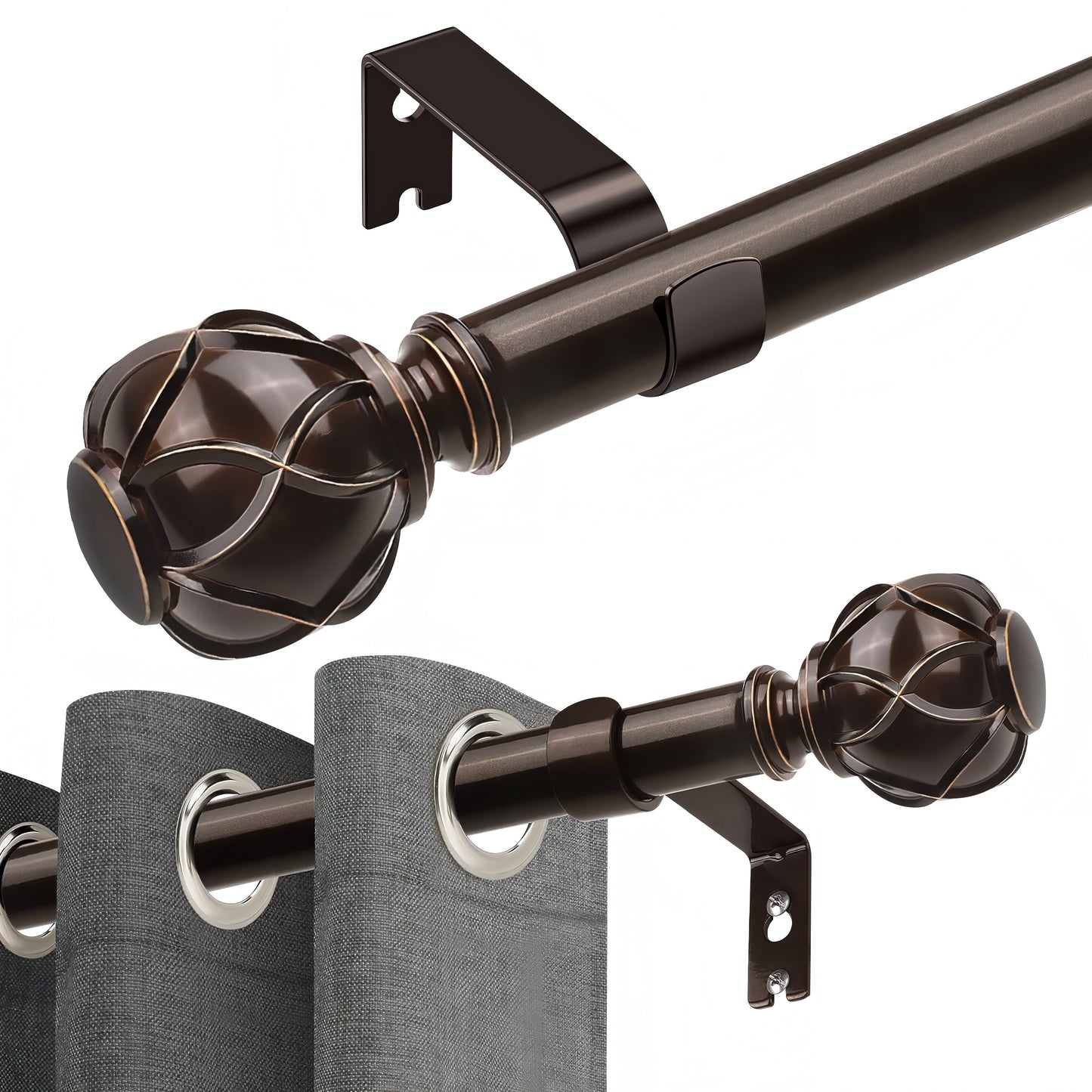 Window Curtain Rods for 68 to 120 Inches Adjustable Long Heavy Duty Curtain Rod, Bronze