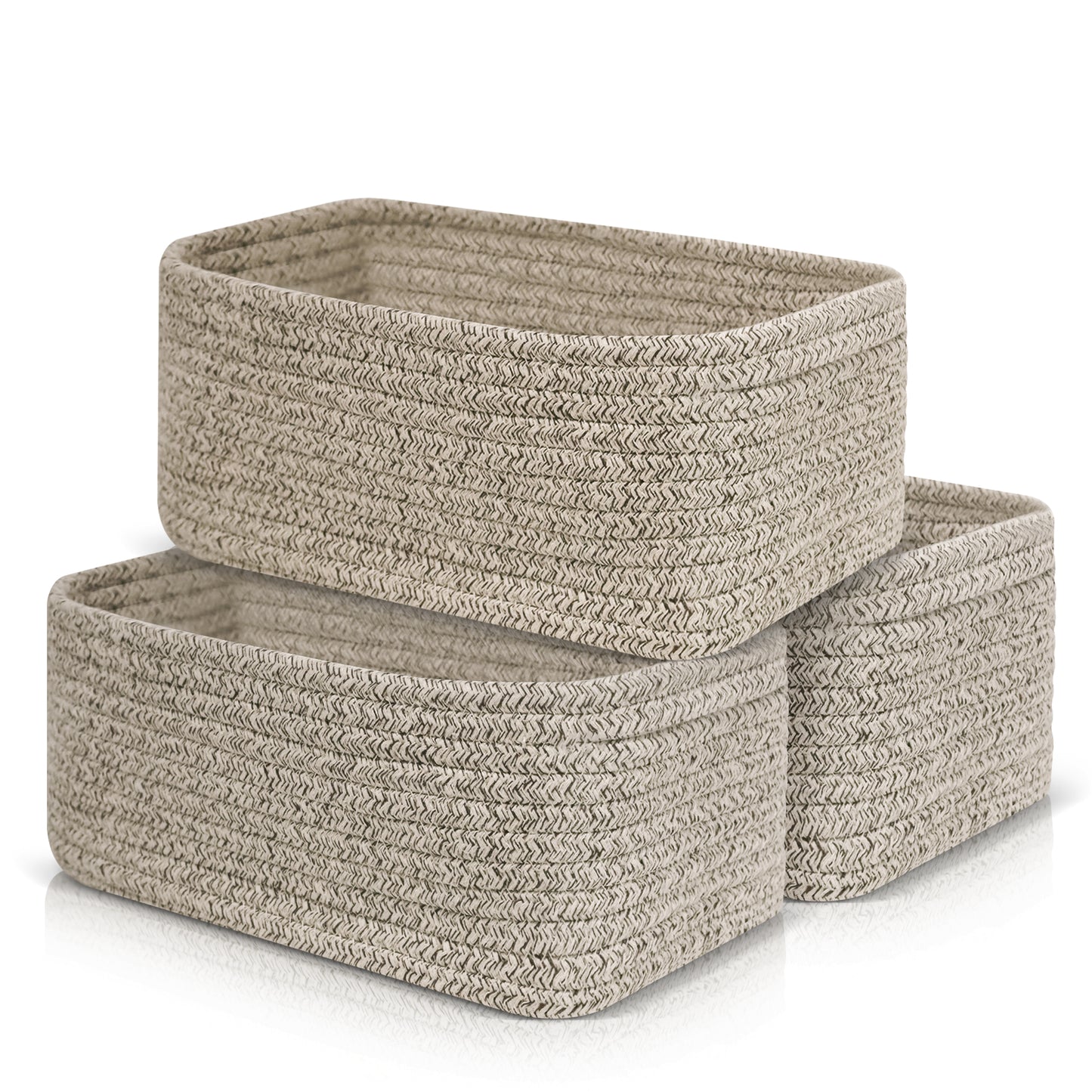 12"x8"x5"Cotton Rope Baskets, Woven Baskets for Storage, Nursery Storage Baskets, Rectangle Storage Basket with Handles, Storage Baskets for Shelves, Pack of 3,
