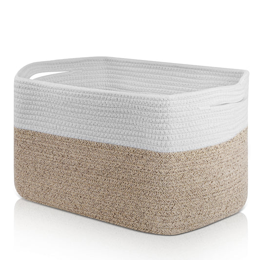 Large Blanket Basket, 22"x12"x17"(75L) Rectangle Woven Baskets for Storage, Cotton Rope Basket For Living Room, Toy Basket with Handle, Basket for Organizing