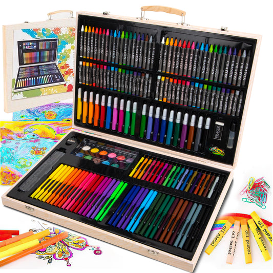 Versatile Art Supplies, 180-Pack Portable Deluxe Wooden Art Set Crafts, Drawing Painting Kit for Every Artistic Endeavor, Gifts for Teens Girls Boys, Adults and Beginners