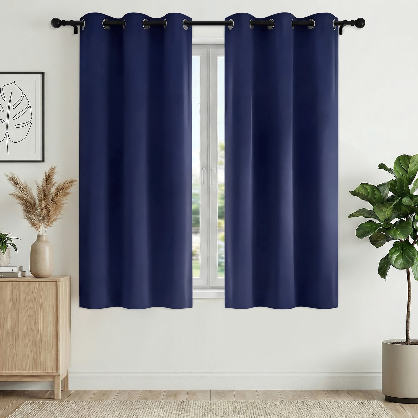 XUEYU 100% Blackout Curtains for Bedroom, Light Blocking Thermal Insulated Curtains with Noise Reduction, 42x63 Inch Room Darkening Window Drapes, Set of 2 Panels, Navy