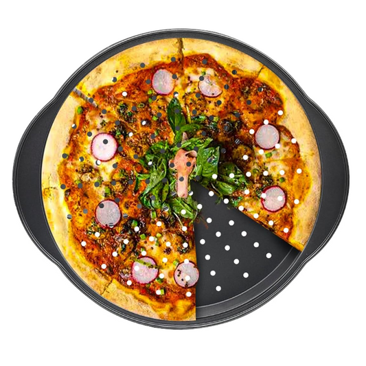 Pizza Pan with Non-stick Coated, Carbon Steel Pizza Pan for Oven, Holds Homemade, Frozen and Leftover Pizza Slices