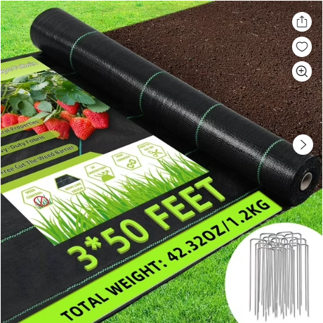 3FT x 50FT Weed Barrier Landscape Fabric, Heavy Duty Weed Blocker Gardening Mat, Garden Cloth for for Underlayment, Gardening Ground, Commercial Driveway, Farming with 12 U-Shaped Securing Pegs