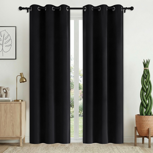 XUEYU Blackout Curtains 2 Panels, 100% Full Light Blocking Window Curtains, Grommet Energy Efficient Drapes for Bedroom Living Room, 42x84 Inch, Black