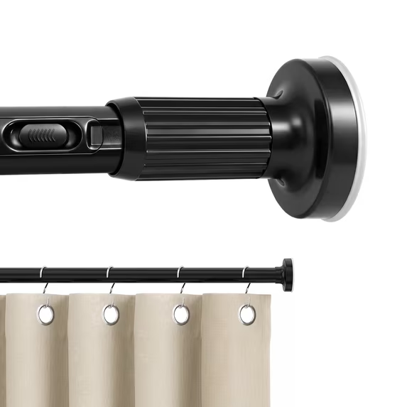 Shower Curtain Rod, 32-122 Inch Adjustable Closet Tension Rod Rust, No Drill Spring Shower Rod, Non-Slip Rustproof Telescopic Rod for Bathroom, Black