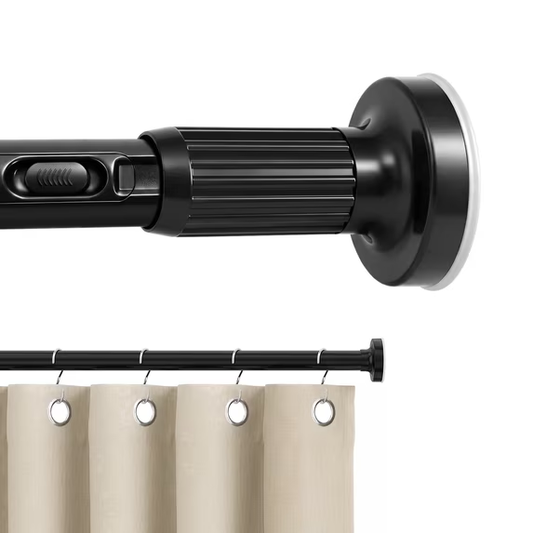 Shower Curtain Rod, 32-122 Inch Adjustable Closet Tension Rod Rust, No Drill Spring Shower Rod, Non-Slip Rustproof Telescopic Rod for Bathroom, Black