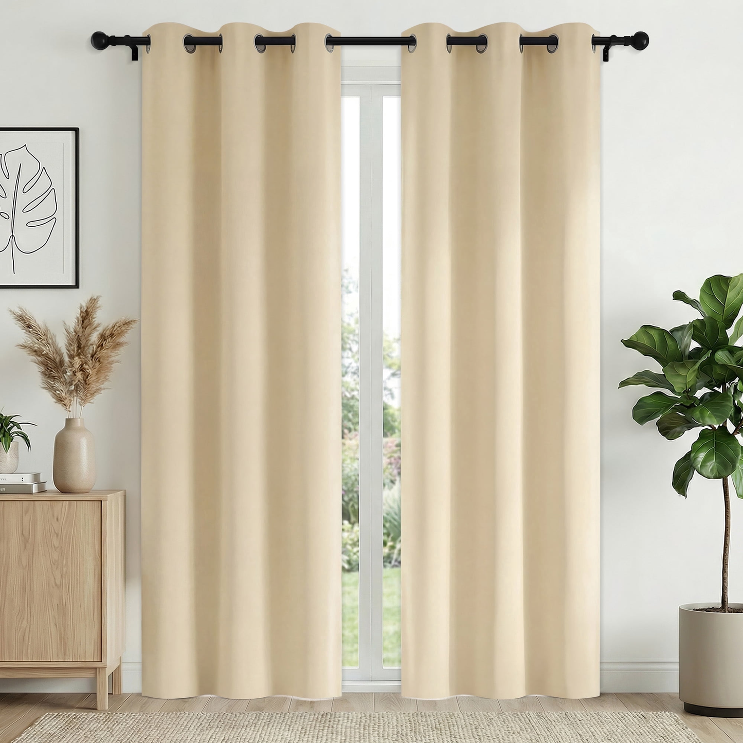 XUEYU 100% Blackout Curtains for Bedroom, Light Blocking Thermal Insulated Curtains with Noise Reduction, 42x84 Inch Room Darkening Window Drapes, Set of 2 Panels, Beige