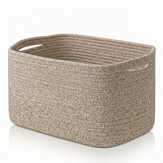 Large Blanket Basket, 22"x12"x17"(75L) Rectangle Woven Baskets for Storage, Cotton Rope Basket for Living Room, Toy Basket with Handle, Basket for Organizing(Oatmeal Brown)
