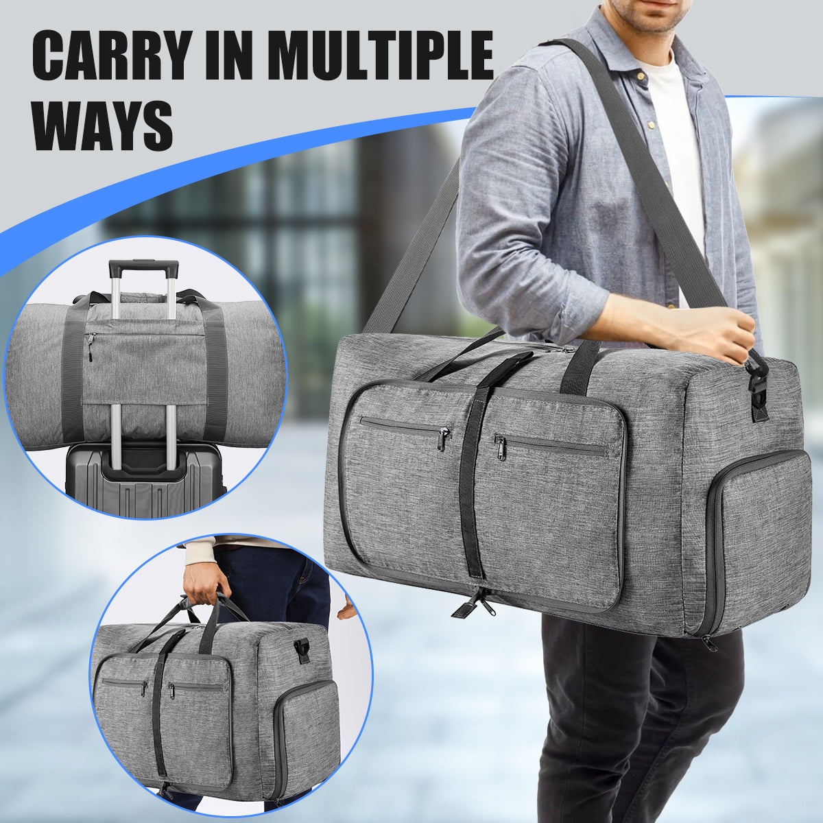 20" Travel Duffle Bag for Men, 40L Foldable Travel Duffel Bag with Shoes Compartment