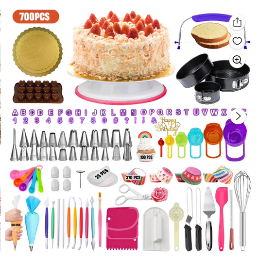 XUEY Cake Decorating Supplies Kit, 700 Pcs Cake Decorating Kit W/ 3 Non-Stick Springform Pans & 24 Piping Tips,Cupcake Decorating Kit for Beginners,Cake Baking Supplies W/ Non-slip Rotating Turntable