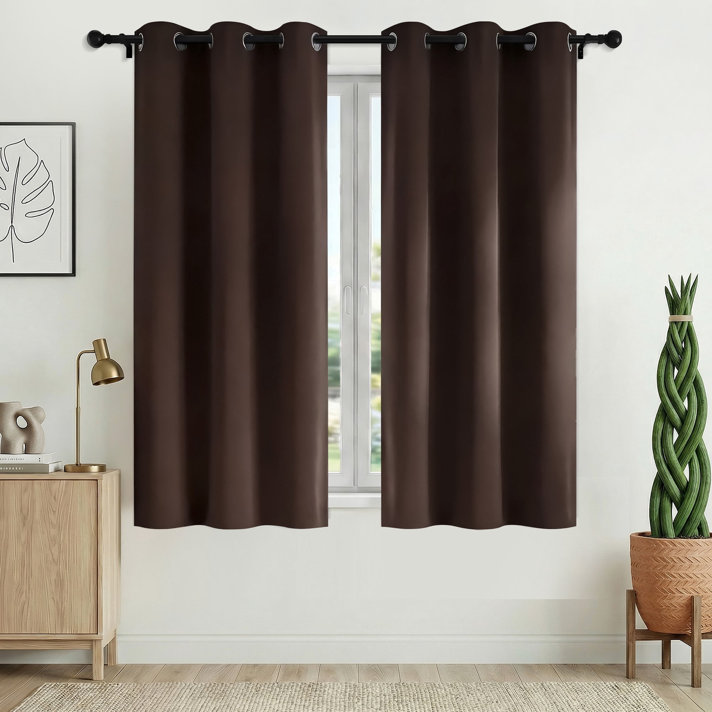 XUEYU Blackout Curtains 2 Panels, 100% Full Light Blocking Window Curtains, Grommet Energy Efficient Drapes for Bedroom Living Room, 42x63 Inch, Brown