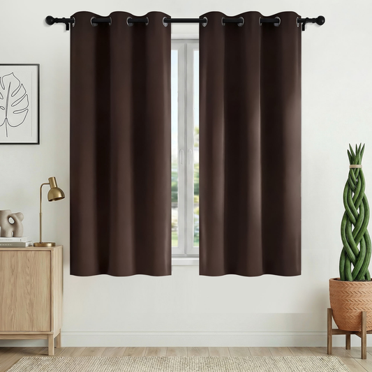 XUEYU Blackout Curtains 2 Panels, 100% Full Light Blocking Window Curtains, Grommet Energy Efficient Drapes for Bedroom Living Room, 42x63 Inch, Brown
