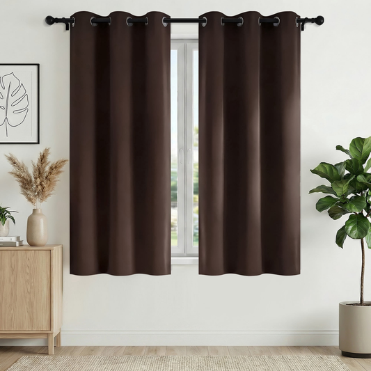 XUEYU 100% Blackout Curtains for Bedroom, Light Blocking Thermal Insulated Curtains with Noise Reduction, 42x63 Inch Room Darkening Window Drapes, Set of 2 Panels, Brown