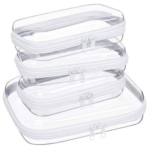 XUEYU 4PCS Clear Hard Shell Zipper Case, Transparent Waterproof Toiletry Bag, Travel Organizer Bag for Toys, Cosmetics, Cables, Stationery (M+3S)