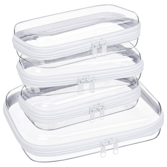 XUEYU 4PCS Clear Hard Shell Zipper Case, Transparent Waterproof Toiletry Bag, Travel Organizer Pouch for Toys, Cosmetics, Cables, Stationery (M+3S)