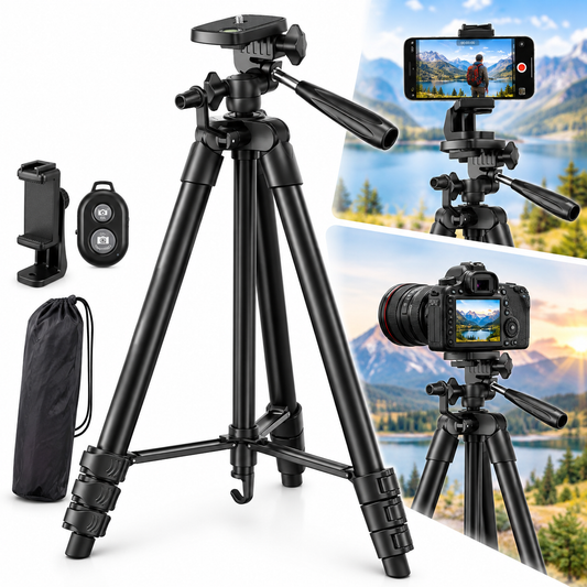 XUEYU 53" Lightweight Portable Camera Tripod, Aluminum Tripod for Camera and Phone with Phone Holder, 3-Way Pan Head