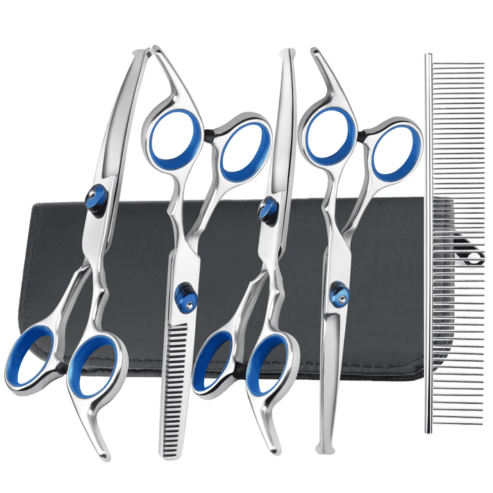 XUEYU Professional Dog Grooming Scissors Kit, 6 in 1 Dog Grooming Scissors with Safety Round Tips, 4CR Stainless Steel & Heavy-duty, Sharp & Study Pet Grooming Shears Kit for Dogs Cats(Blue)