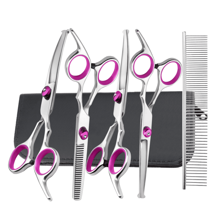XUEYU Professional Dog Grooming Scissors Kit, 6 in 1 Dog Grooming Scissors with Safety Round Tips, 4CR Stainless Steel & Heavy-duty, Sharp & Study Pet Grooming Shears Kit for Dogs Cats(Pink)