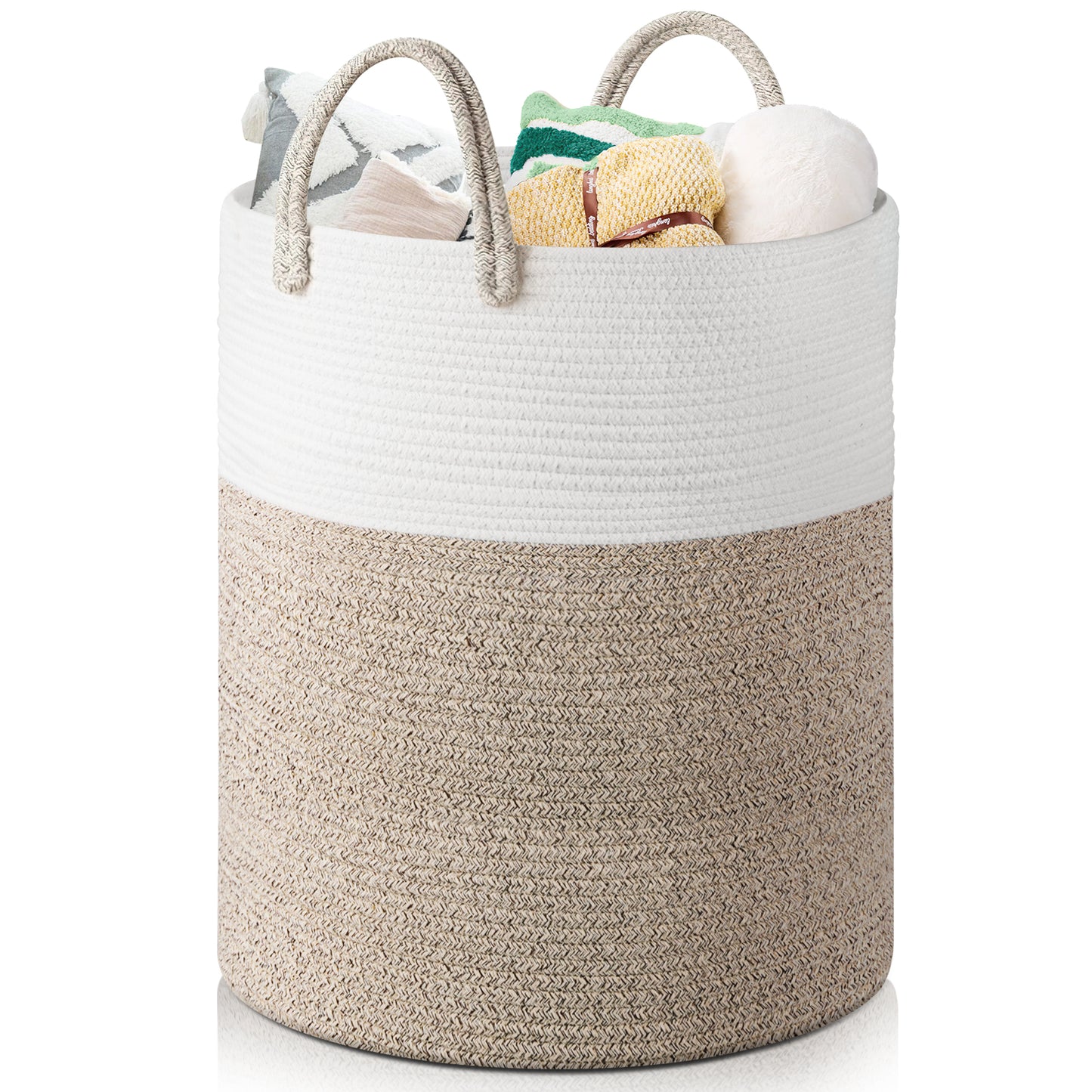 Large Blanket Basket (15"x20"), 58L Cotton Rope Blanket Basket, Woven Baskets with Handle for storage Baby Laundry Hamper, Cotton Rope Blanket Basket for Living Room, Laundry, Nursery, Baby Toy chest
