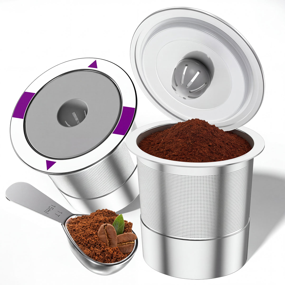 XUEYU 2-Pack Reusable K-Cups with Scoop, Stainless Steel Coffee Capsule Filters, Durable Eco-Friendly BPA -Free Refillable K-Cups, Compatible with Keurig 1.0 & 2.0 Coffee Machines