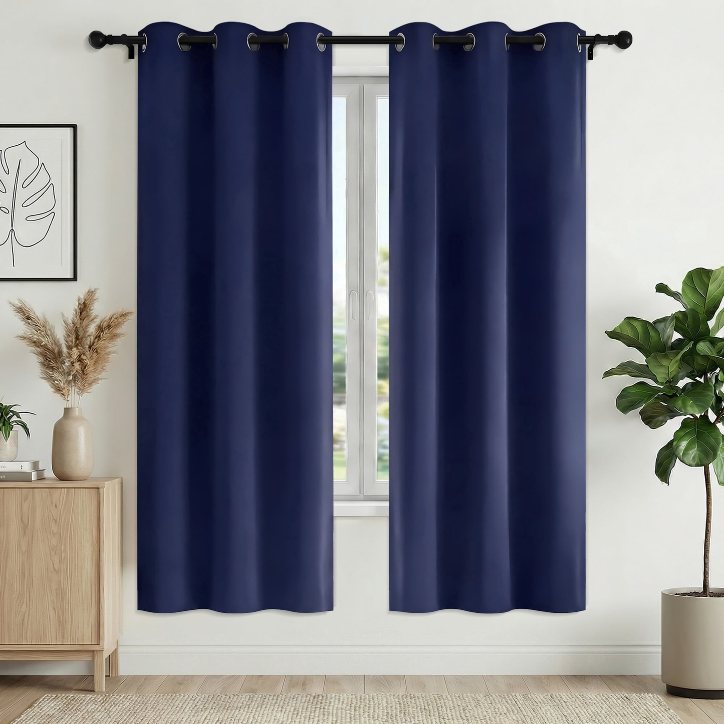 XUEYU 100% Blackout Curtains for Bedroom, Light Blocking Thermal Insulated Curtains with Noise Reduction, 42x72 Inch Room Darkening Window Drapes, Set of 2 Panels, Navy