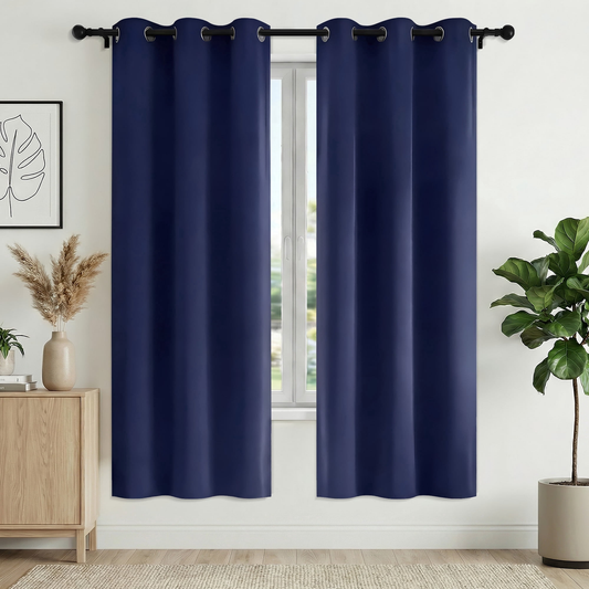 XUEYU 100% Blackout Curtains for Bedroom, Light Blocking Thermal Insulated Curtains with Noise Reduction, 42x72 Inch Room Darkening Window Drapes, Set of 2 Panels, Navy
