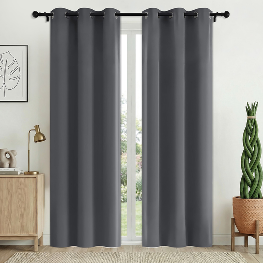 XUEYU Blackout Curtains 2 Panels, 100% Full Light Blocking Window Curtains, Grommet Energy Efficient Drapes for Bedroom Living Room, 42x84 Inch, Gary