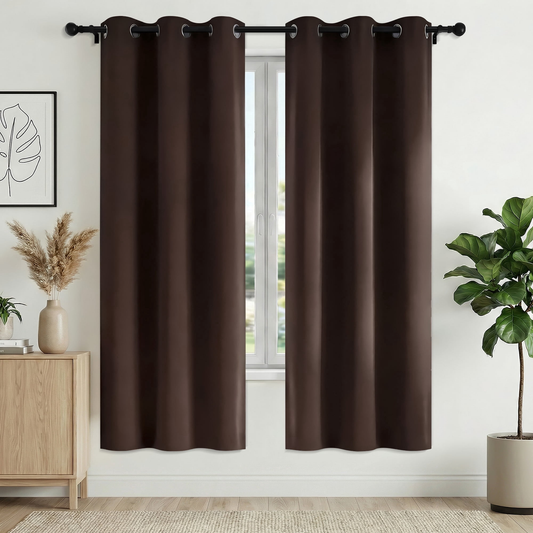 XUEYU 100% Blackout Curtains for Bedroom, Light Blocking Thermal Insulated Curtains with Noise Reduction, 42x72 Inch Room Darkening Window Drapes, Set of 2 Panels, Brown