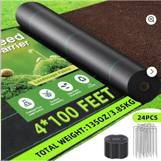 4FT x 100FT Weed Barrier Landscape Fabric, Heavy Duty Weed Blocker Gardening Mat, Garden Cloth for for Underlayment, Gardening Ground, Commercial Driveway, Farming with 24 U-Shaped Securing Pegs