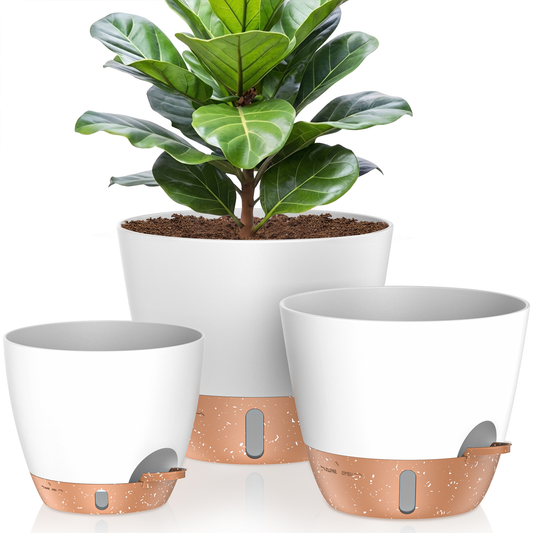 12/10/8 Inch Self Watering Plant Pots, Large Plastic Planters with Drainage Holes, Water Level Indicator & Deep Reservoir, Flower Pots for Indoor Outdoor Garden Plants（White）