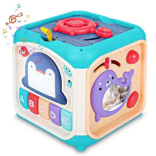 Baby Activity Cube with Music, 7 in 1 Learning Toys for Toddlers, Montessori Preschool Educational Toys