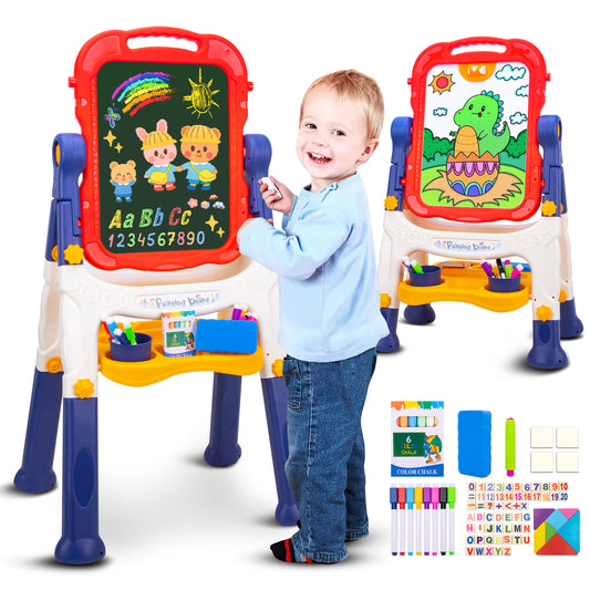 XUEYU Easel for Kids, Adjustable Standing Art Easel for Toddler, Double Magnetic White Board