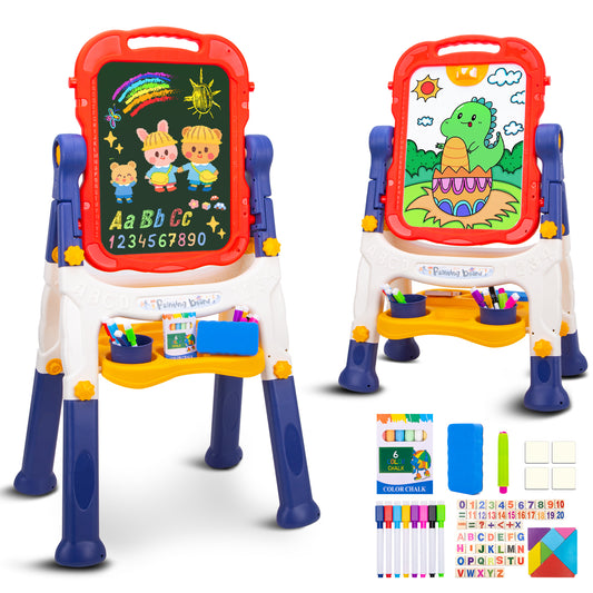 XUEYU Easel for Kids, Adjustable Standing Art Easel for Toddler, Double Magnetic White Board