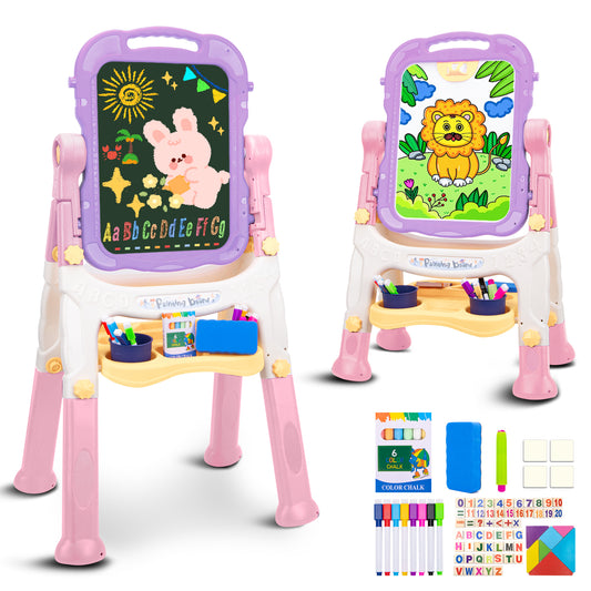 Xueyu Easel for Kids, 26.8"-34.6" Adjustable Plastic Standing Art Easel with Chalkboard