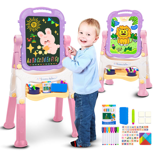 XUEYU Easel for Kids, Adjustable Standing Art Easel for Toddler, Double Magnetic White Board