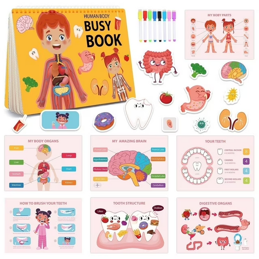 Montessori Busy Book for Kids, Human Body Anatomy Book for Toddlers, Preschool Kindergarten Learning Activities, Autism Sensory Toys, Travel Toys, Gifts for Girls and Boys 3 4 5 6 7 8 Years